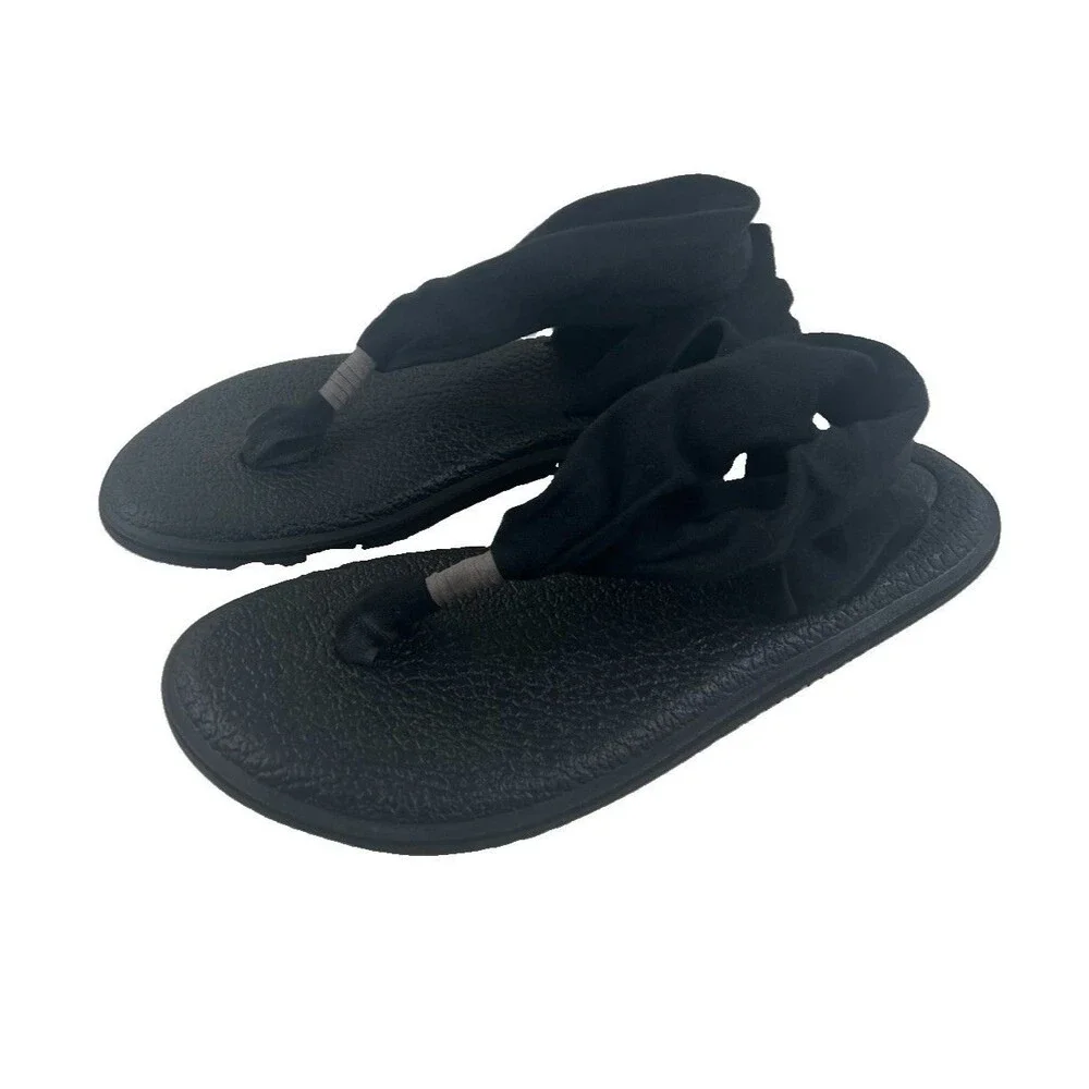 Sanuk Yoga Mat Classic Sling Flip Flops Thong Sandals Size 8 Black EU 39